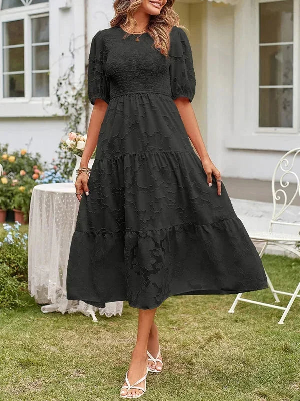 Women's Midi Dress Short Sleeve Ruffled Textured