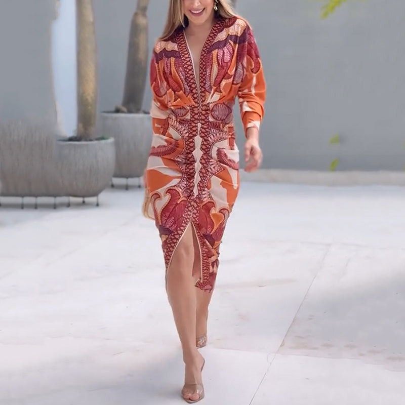 Printed V-Neck Maxi Dress