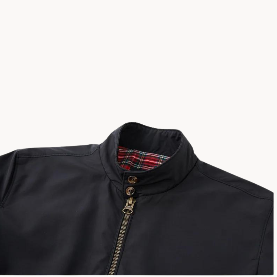 Men's Harrington Jacket Tartan Lined Classic Wool Navy