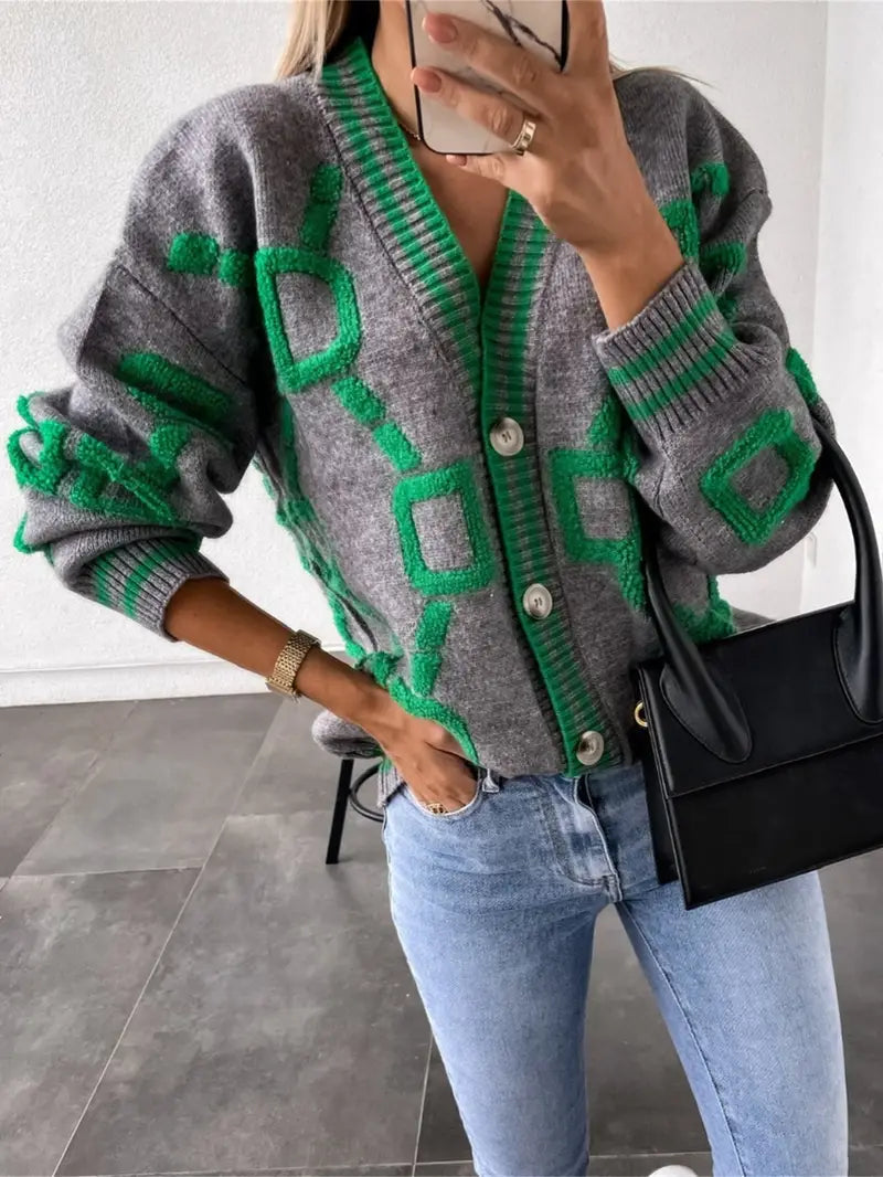 Image of Tina | Women's Button-Front V-Neck Long Sleeve Cardigan