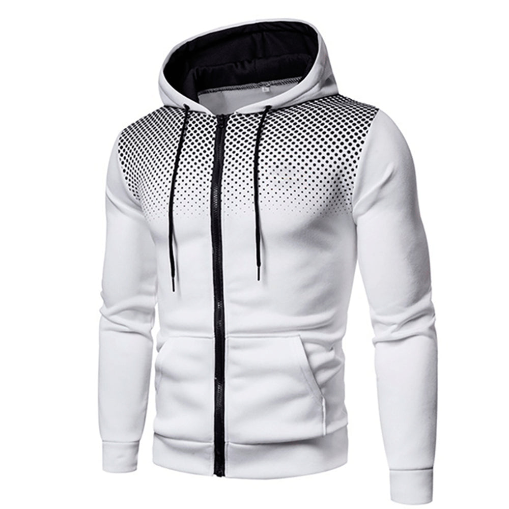 Men's Sporty Zip-Up Hoodie Gradient Dot Print Adjustable Drawstring