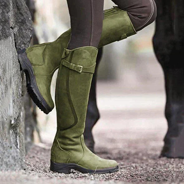 Women's Waterproof Knee-High Boots Buckle Strap Non-Slip Sole