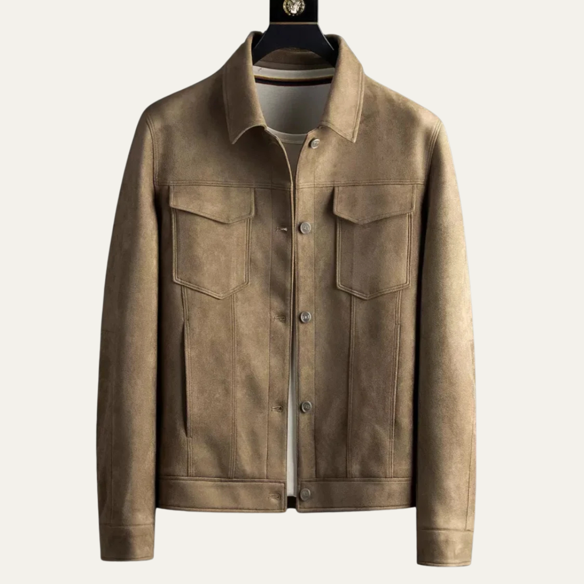 Men's Suede Button Up Jacket Classic Retro Tan