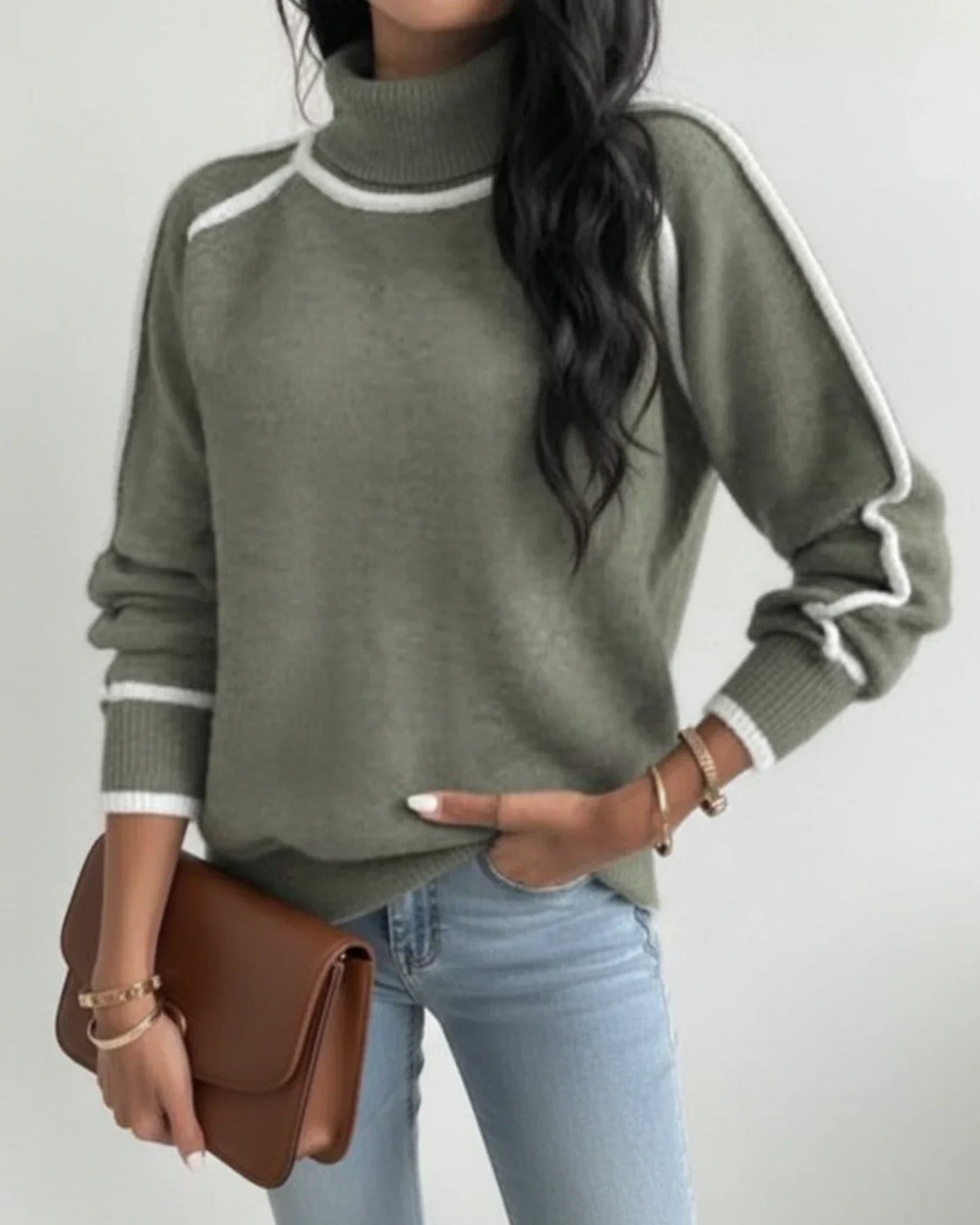 Lauren | Women's Spring Trim Turtleneck Knit Sweater