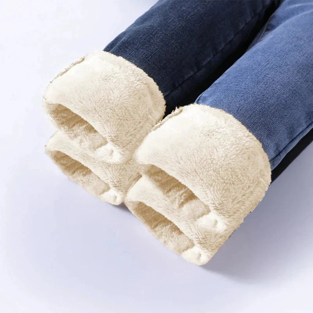 Women's High Waist Winter Jeans Thermal Lined Blue