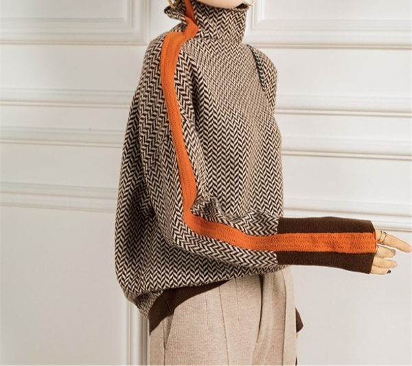 Women's Herringbone Turtleneck Sweater