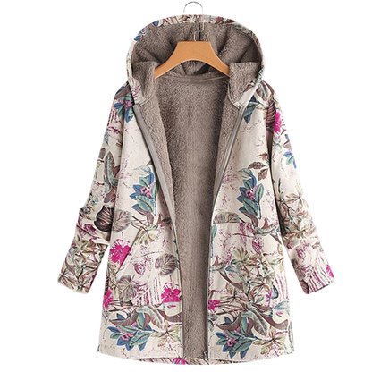 Women's Floral Hooded Long Coat - Fashinoza