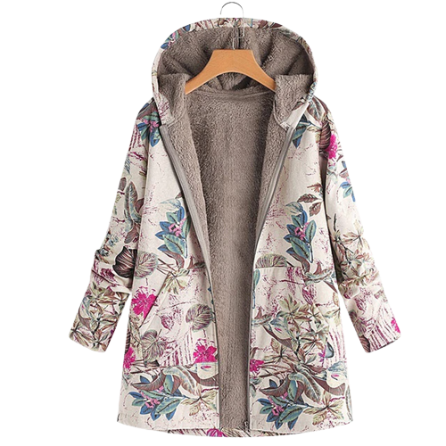 Women's Floral Hooded Long Coat - Fashinoza