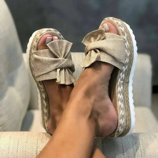 Women's Platform Slide Sandals Open-Toe Braided Brown - 
Fashinoza