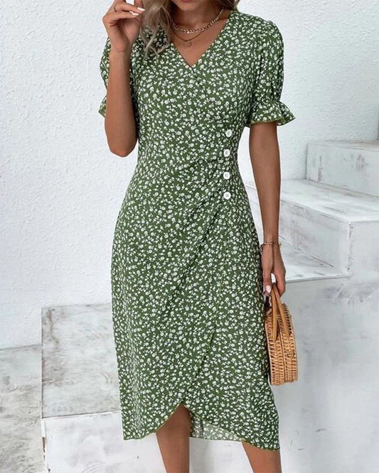 Women's V-Neck Dress Floral Print - Fashinoza