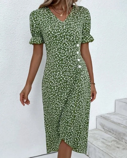 Women's Floral Print V-Neck Wrap Dress - 
Fashinoza