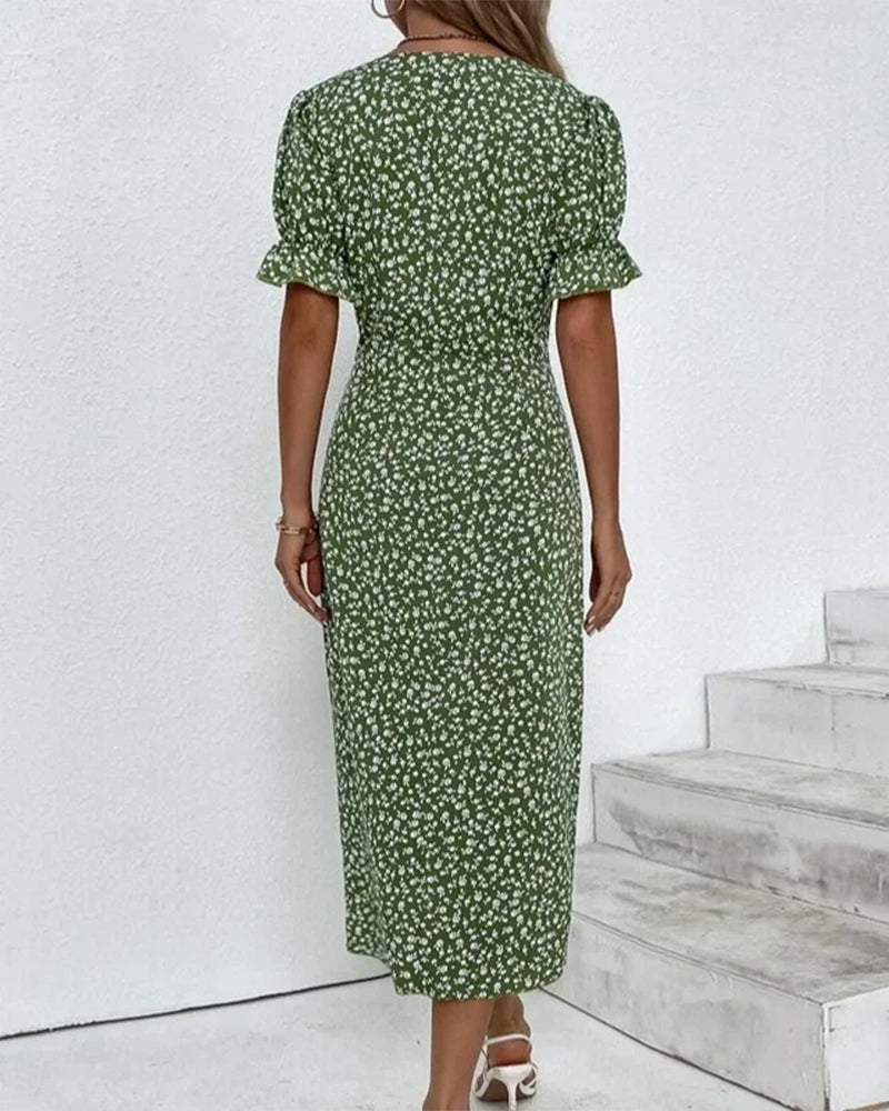 Women's Floral Print V-Neck Wrap Dress