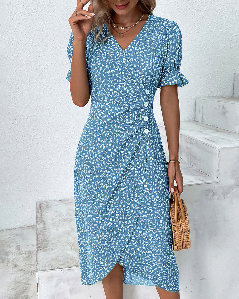 Women's Floral Print V-Neck Wrap Dress
