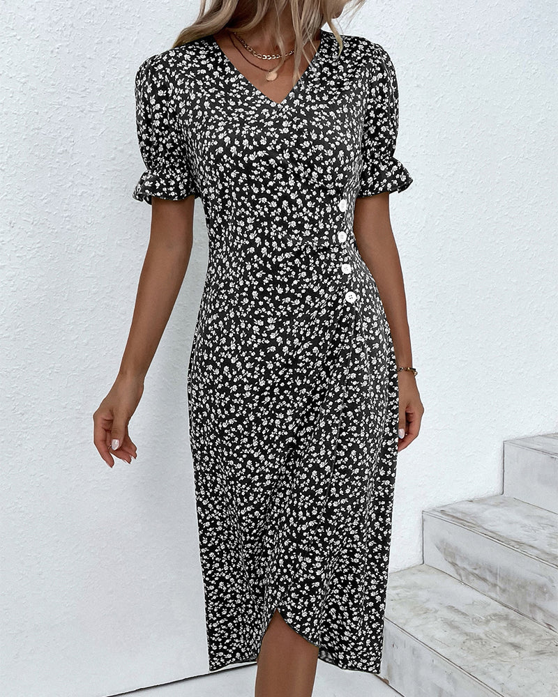Women's Floral Print V-Neck Wrap Dress