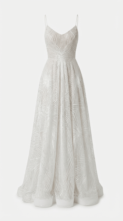 Women's Maxi Dress White Sequin