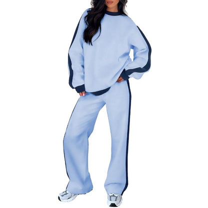 Women's Crew Neck Sweatshirt Set Wide Leg Pants