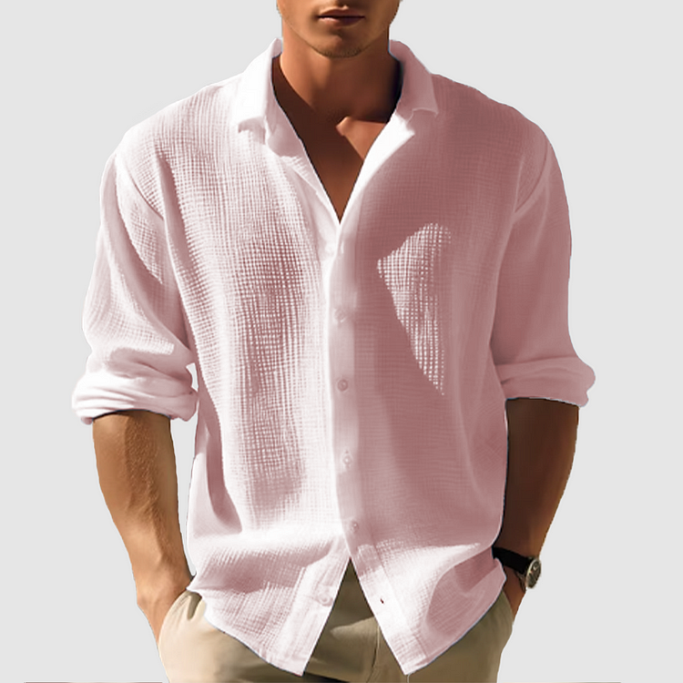 Men's Long Sleeve Button Front Shirt Textured Design