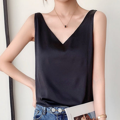 Women's Sleeveless Tank V-Neck Glossy Finish
