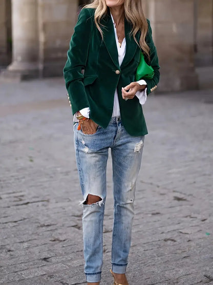 Women's Single Button Blazer Notched Lapel