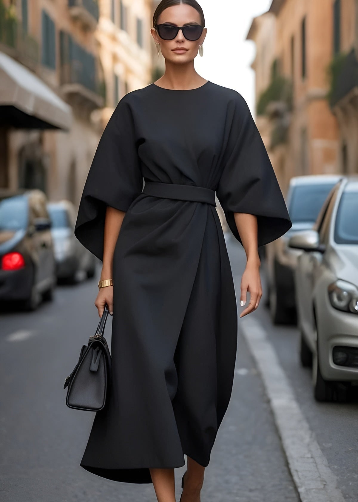 Women's Flowy Maxi Dress Belted