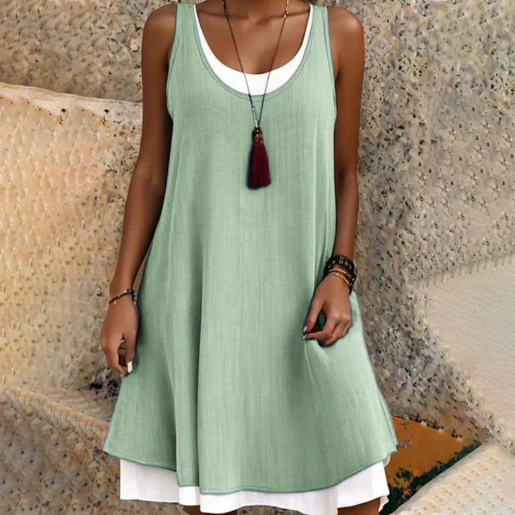 Women's Sleeveless Mini Dress Layered Scoop Neck