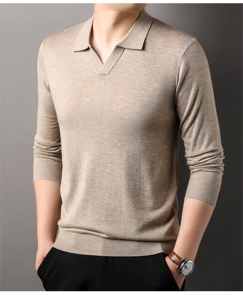 Men's Long Sleeve V-Neck Polo Shirt - 
Fashinoza