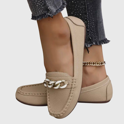 Women's Slip On Loafers Gold Chain Detail Flat Shoes