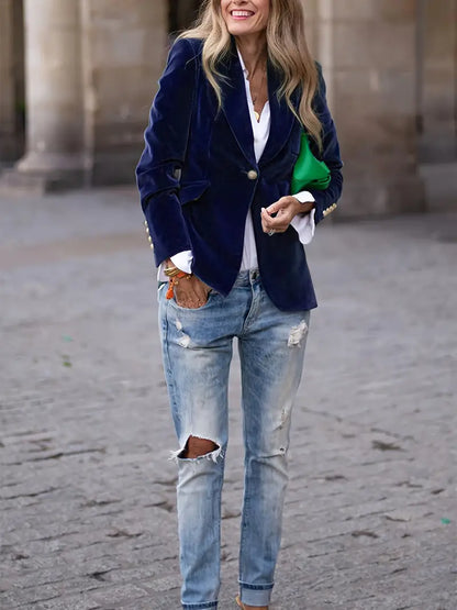 Women's Single Button Blazer Notched Lapel