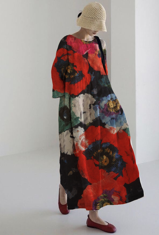 Rosalia Women's Floral Midi Dress Comfortable Intense Print - Fashinoza