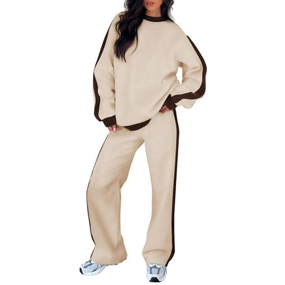 Women's Crew Neck Sweatshirt Set Wide Leg Pants