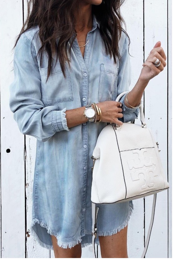 Women's Long Sleeve Casual Shirt Dress - Fashinoza