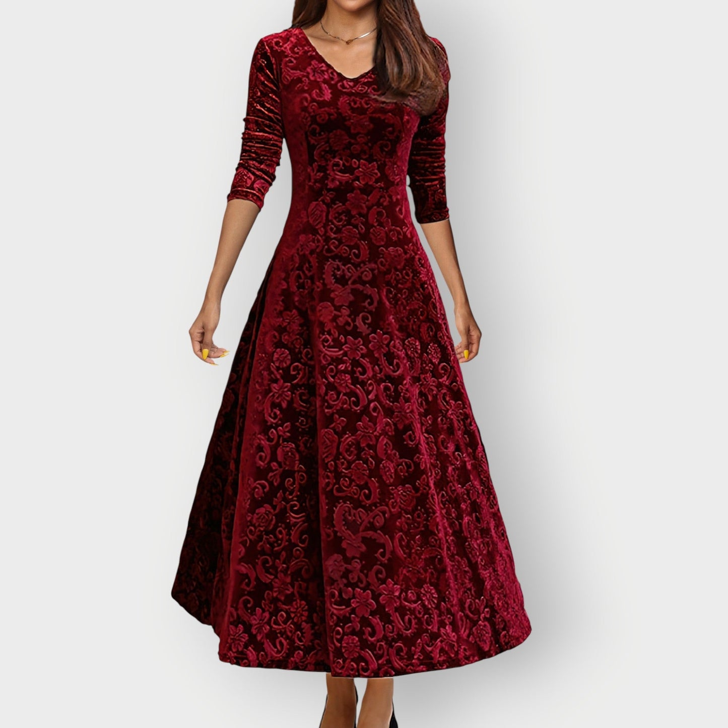 Women's Velvet Midi Dress Vintage Style - Fashinoza