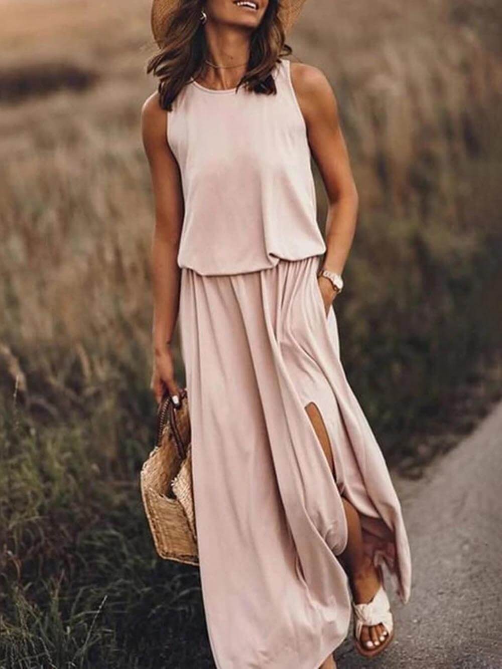 Women's Sleeveless Summer Dress Loose Fit Rose - 
Fashinoza
