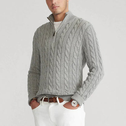 Men's Cable Knit Jumper Half-Zip Textured Cream