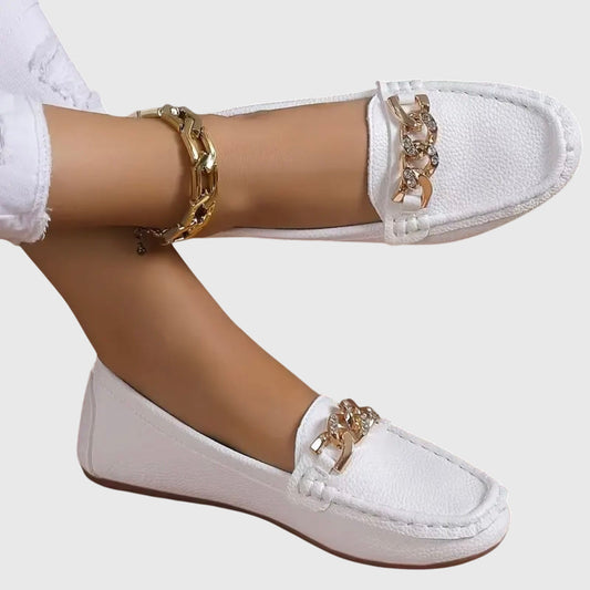 Women's Slip On Loafers Gold Chain Detail Flat Shoes - Fashinoza