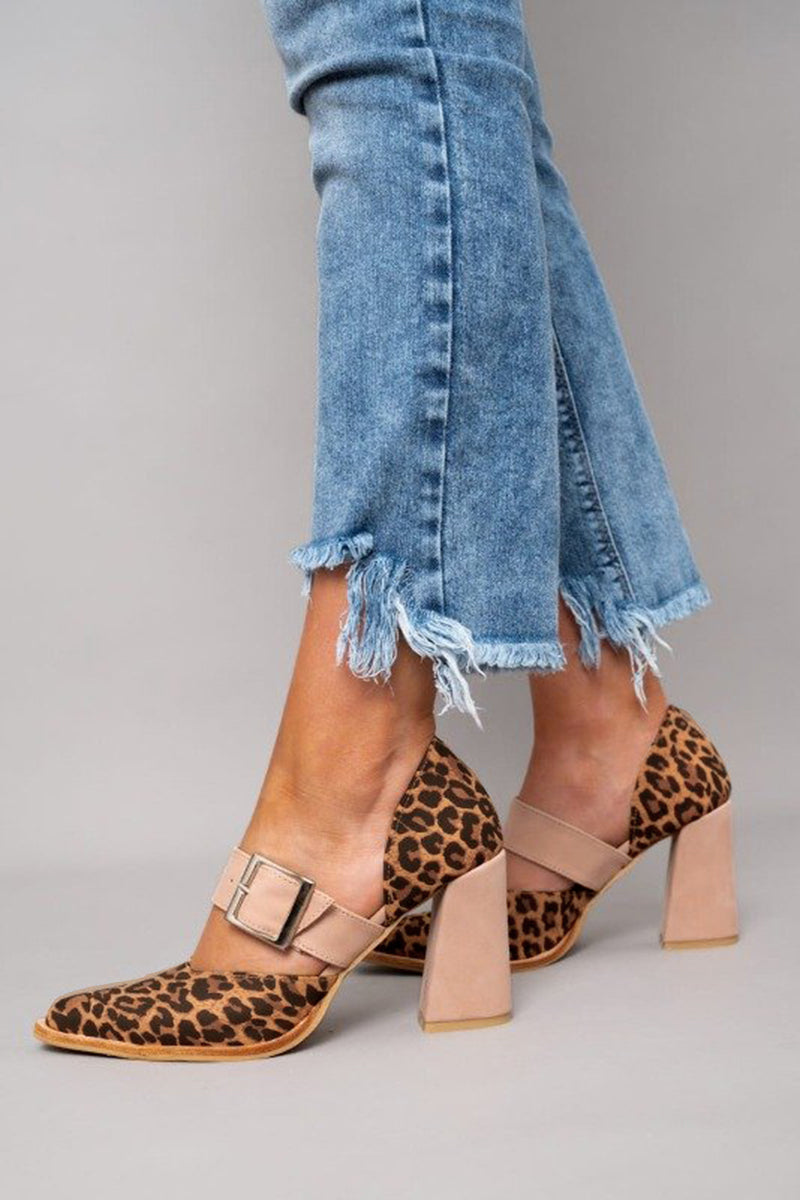 Women's Leopard Suede Sandals Stable Heel