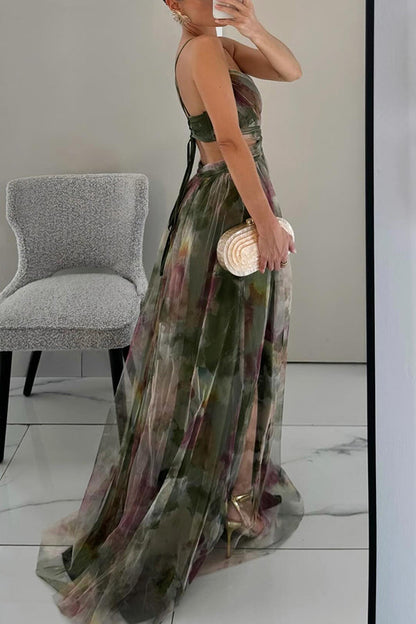 Women's Floral Maxi Dress Spaghetti Strap