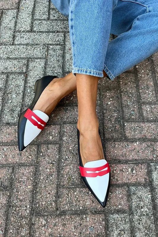 Women's Pointed Toe Loafers Color Block - Fashinoza