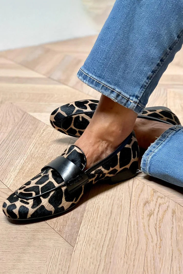 Women's Cow Print Loafers Comfortable Slip On Shoes