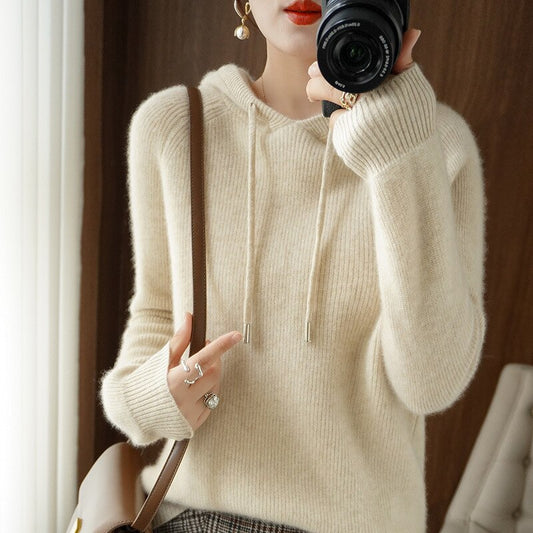 Leslie Women's Cashmere Hooded Sweater Autumn Beige - 
Fashinoza