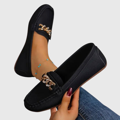 Women's Slip On Loafers Gold Chain Detail Flat Shoes