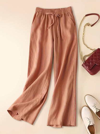 Women's Drawstring Wide Leg Trousers - Fashinoza
