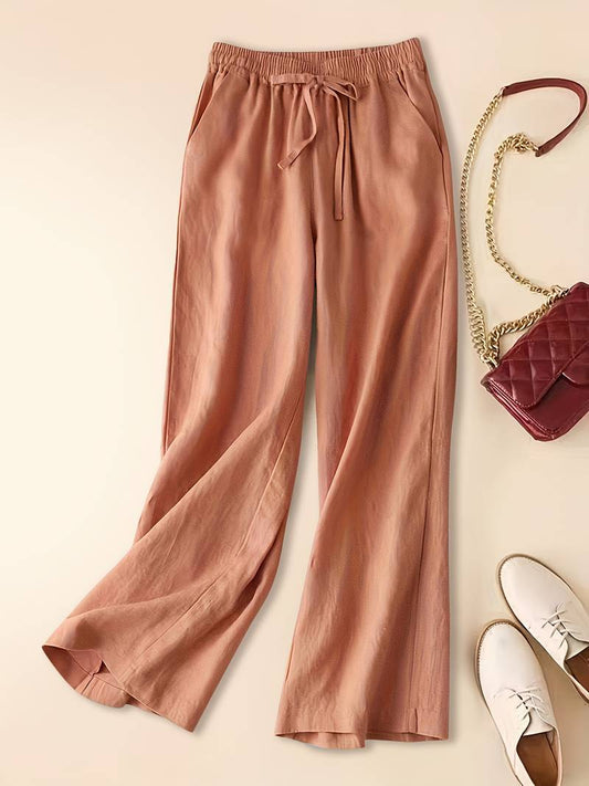 Women's Drawstring Wide Leg Trousers - Fashinoza