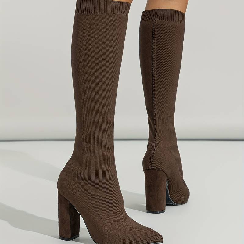 Addison | Women’s Knitted Sock Boots with Block Heel Caliboot