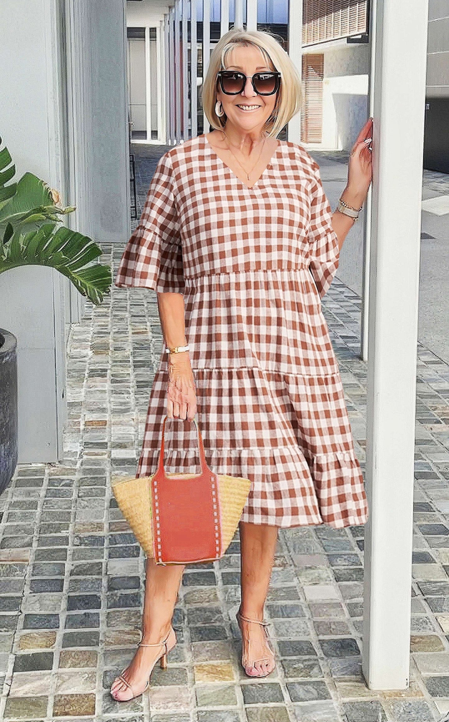 V-neck Printed Tunic Dress