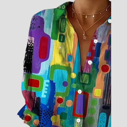 Women's Long Sleeve Abstract Print Blouse