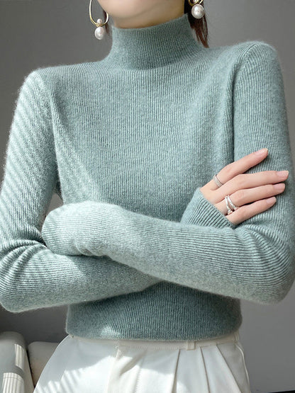 Elegant Ribbed Knit Turtleneck Sweater