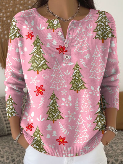 Women's Christmas Sweater Button Front