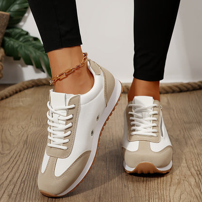 Women's Vulcanized Sneakers Patchwork Lace Up Low Top Casual Walking Shoes