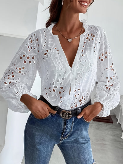 Women's Deep V-Neck Long Sleeve Blouse